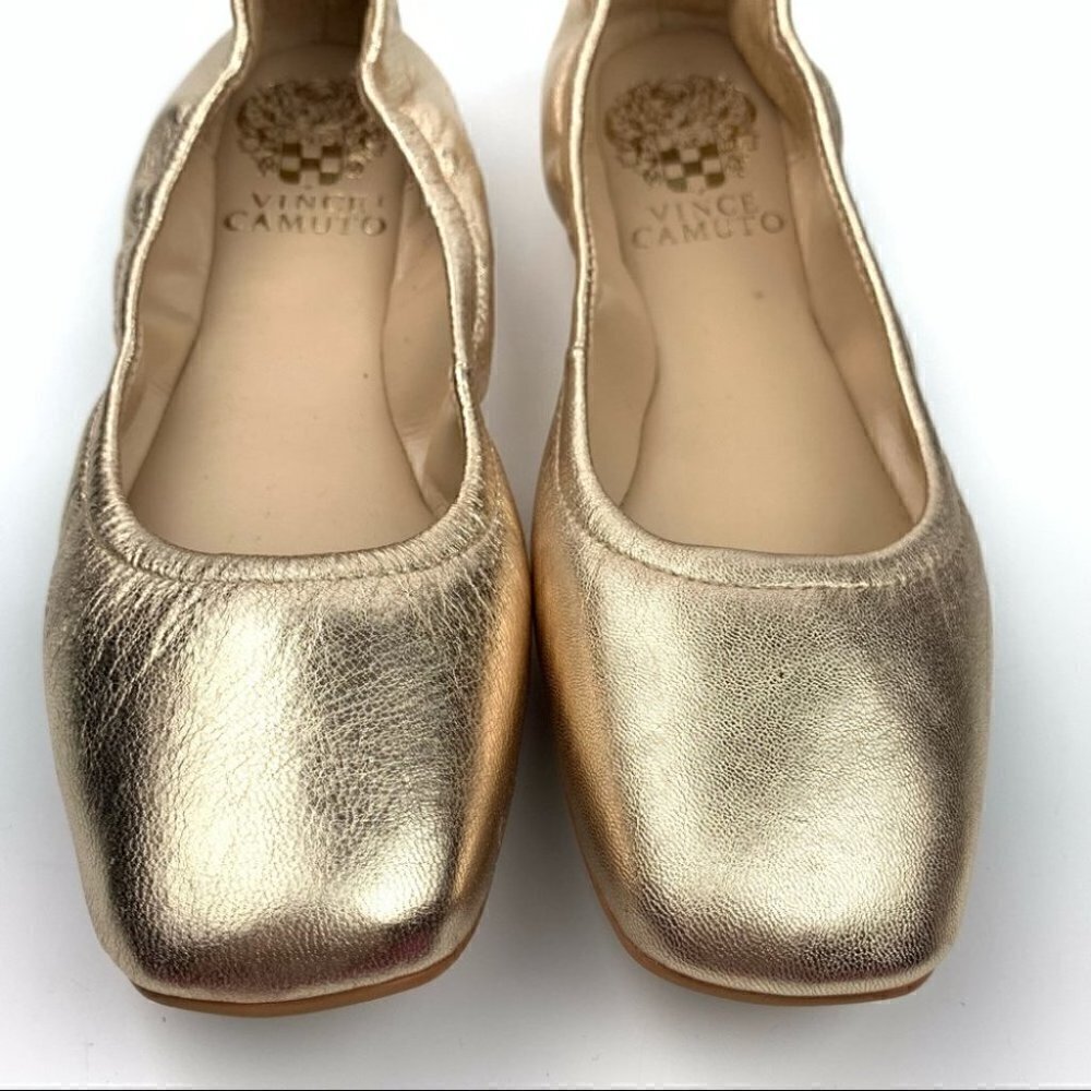 New Vince Camuto ballet flats Brindin sz 6.5 Egyptian gold leather square toe - Picture 5 of 13